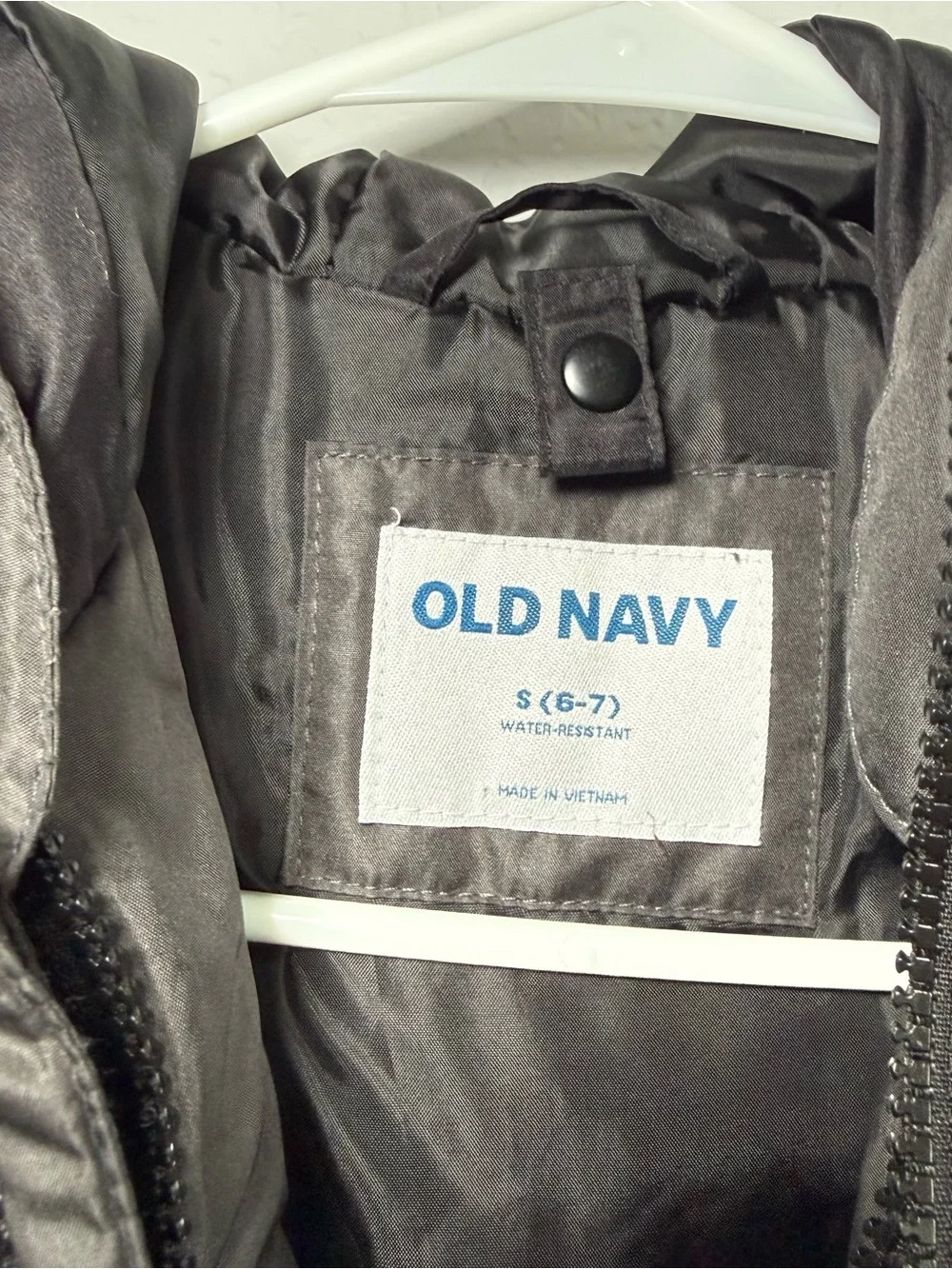 Old Navy Boys Hooded Puffer Jacket Gray Black Water Resistant Size 6-7